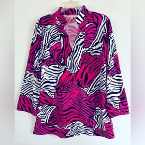 Jude Connally Pink and White Zebra Print Tunic
